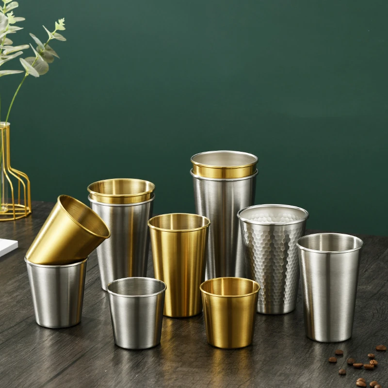 

Golden 304 Stainless Steel Beer Mug Hammer Texture Coffee Cup Wine Glasses Thicken Juice Water Cup Bar Kitchen Drinkware