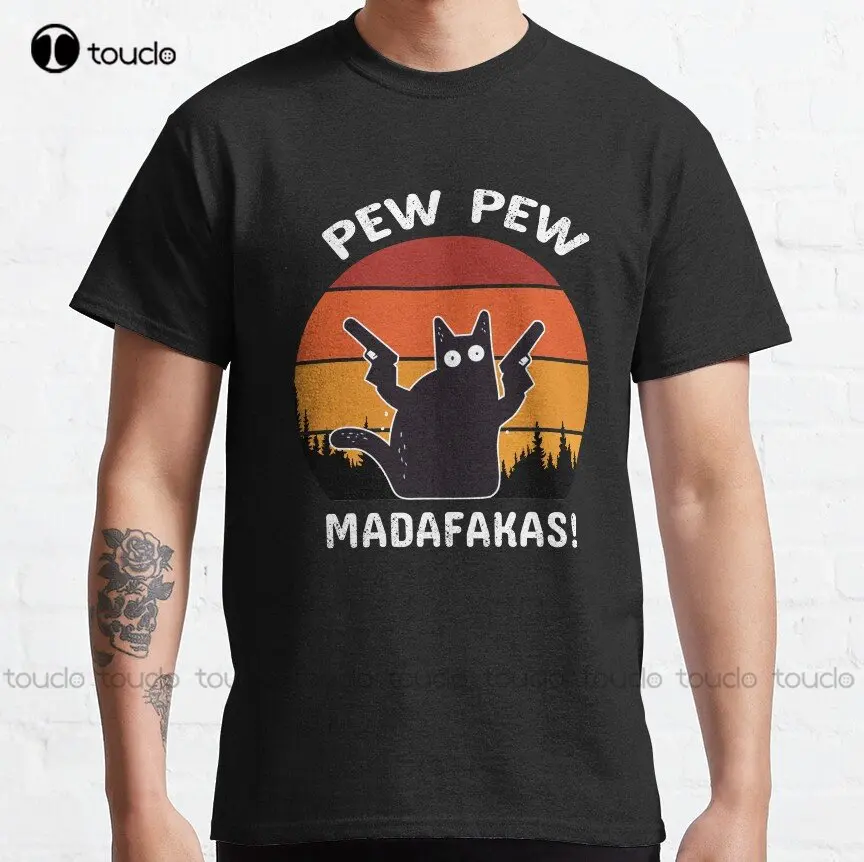 

Винтажный Ретро Черный кот Pew Madafakas! Забавный кот Pew Madafakas! Классическая футболка, забавная художественная уличная одежда, мультяшная футболка