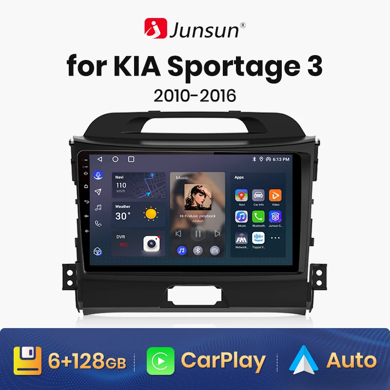 Junsun V1 AI Голосовое CarPlay Автомагнитола Магнитола Мультимедиа автомобиля для киа спортейдж 3 KIA Sportage 3 2010-2016 Android auto 4G GPS трекер навигатор 2 DIN 2 дин андройд Аудио Автомагнитолы