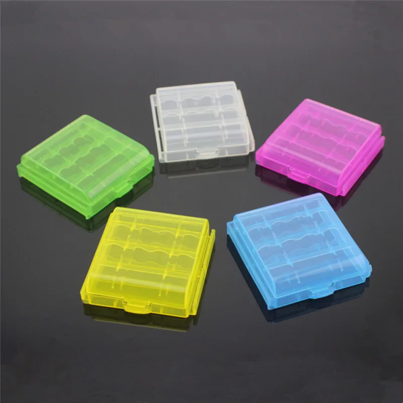 

Newest Colorful Battery Holder Case 4 AA AAA Hard Plastic Storage Box Cover For 14500 10440 Battery Organizer Container