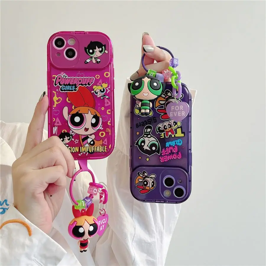

Cartoon Powerpuffs Girls With Doll Ornaments Makeup Mirror Phone Case For Iphone 11 12 13 14 Pro Max Plus Cute Shockproof Cover