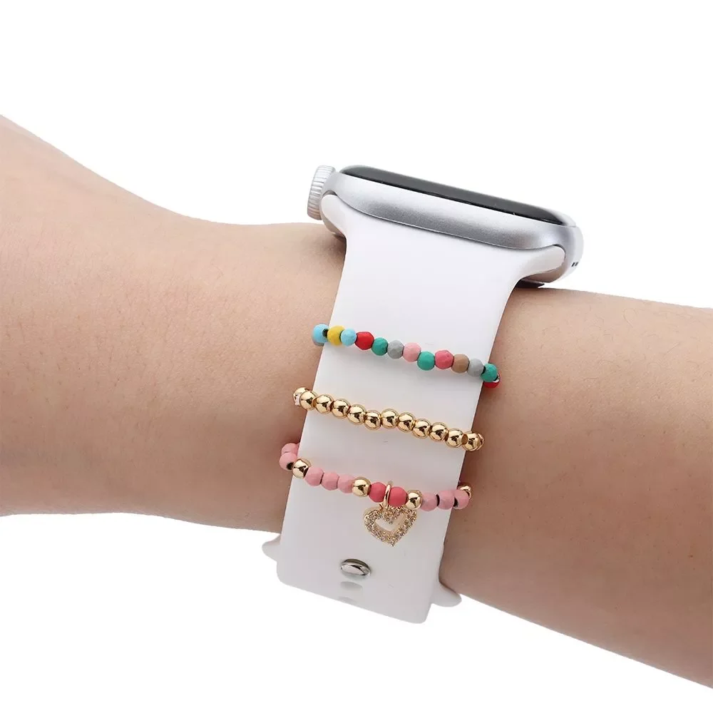 

3Pcs Colorful Beads Decorative Ring For Apple Watch Band Ornament Smart Watch Silicone Strap Wristbelt Charm for iwatch Bracelet
