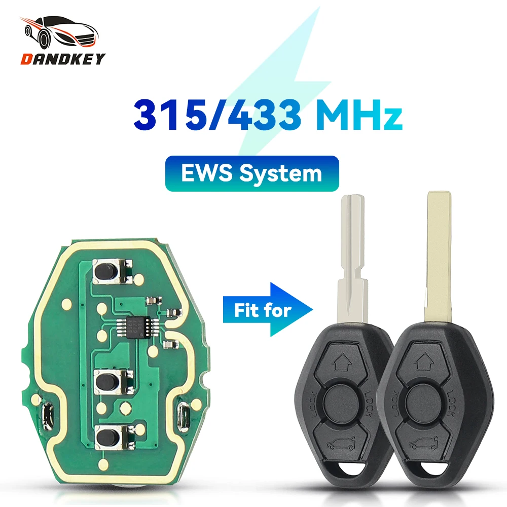 Dandkey Replacement Remote Circuit Board 315/433MHz For BMW 3 5 X series 7S E38 E39 E46 EWS System 3 Buttons Keyless Entry Key