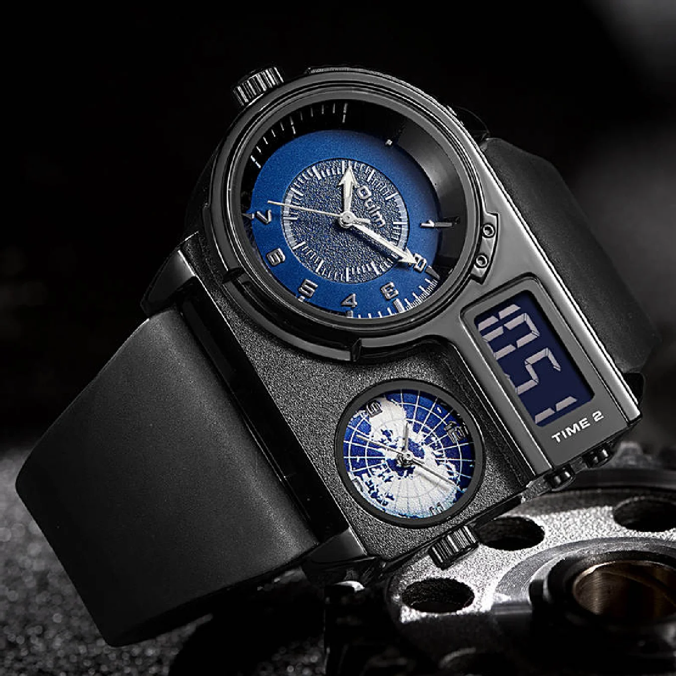 

Oulm 5026 Luxury Brand Watch Men Dual Display Two Time Zone Quartz Clock Male Big Wristwatch Men's Genuine Leather Watches