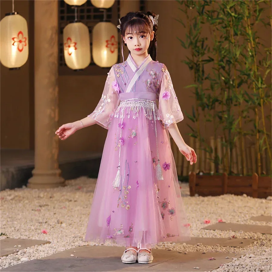 Hanfu estilo chino para niña плаdo antiguo superhada falda Coreana manga larga paraembali y verano novedad