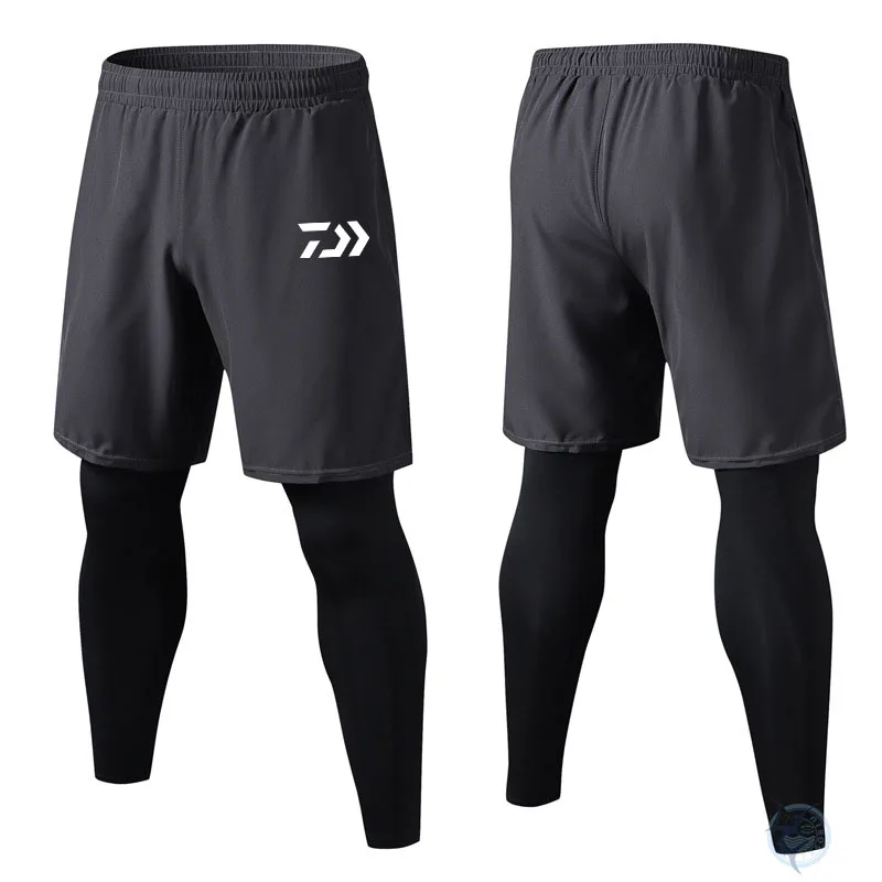 

Daiwa Men's Leggings Fake Two Pieces Running Training Fitness Sports Elastic Fishing Pant Quick-drying Fishing Trousers