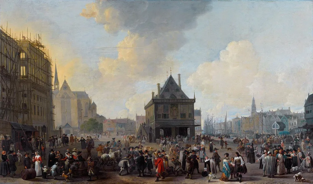 

TOP ART painting # Netherlands Holland art Amsterdam's Dam Square in 1656 copy print art painting-free shipping cost