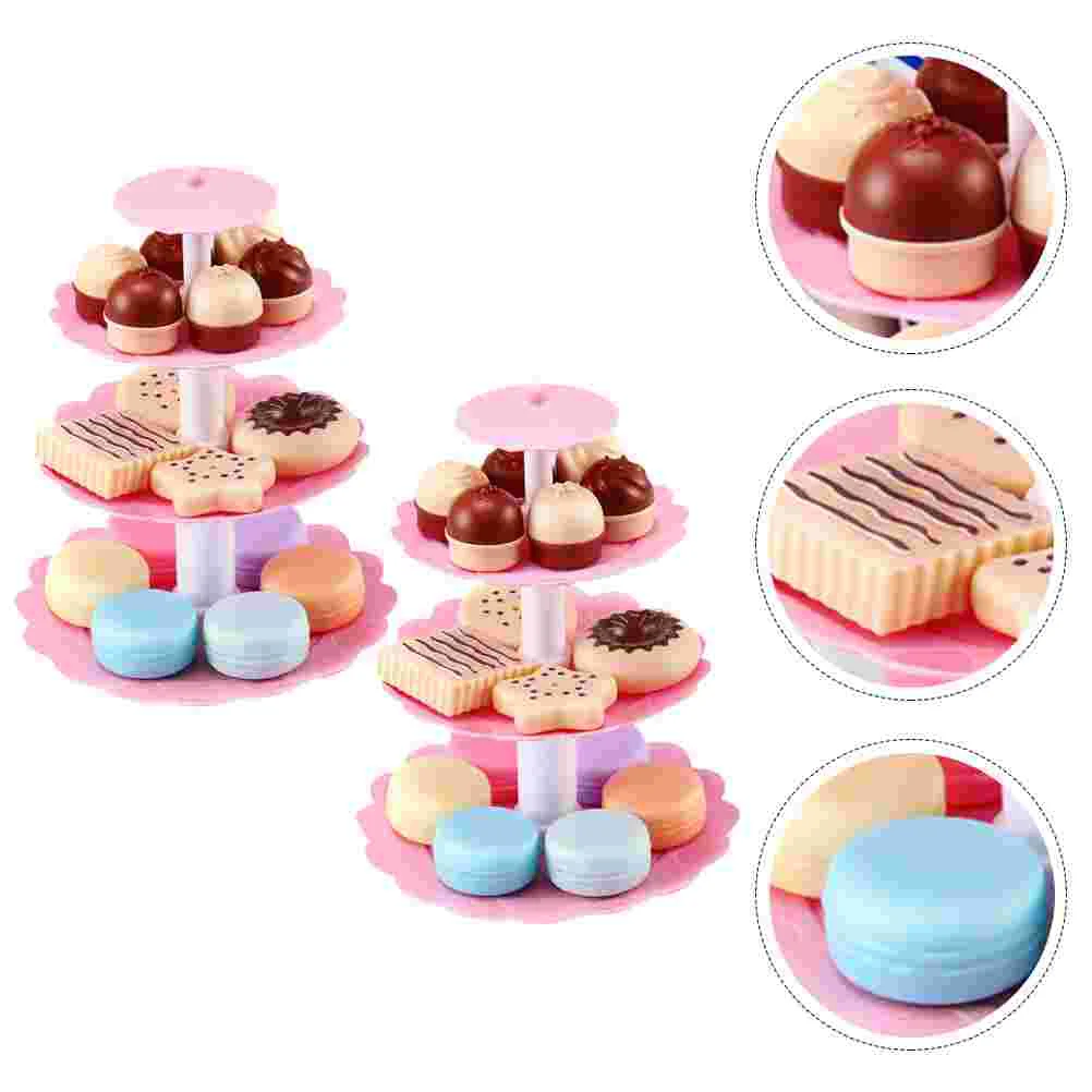 

2 Sets Kids Pretend Play Macaron Playset Dessert Tower Tea Party Playset