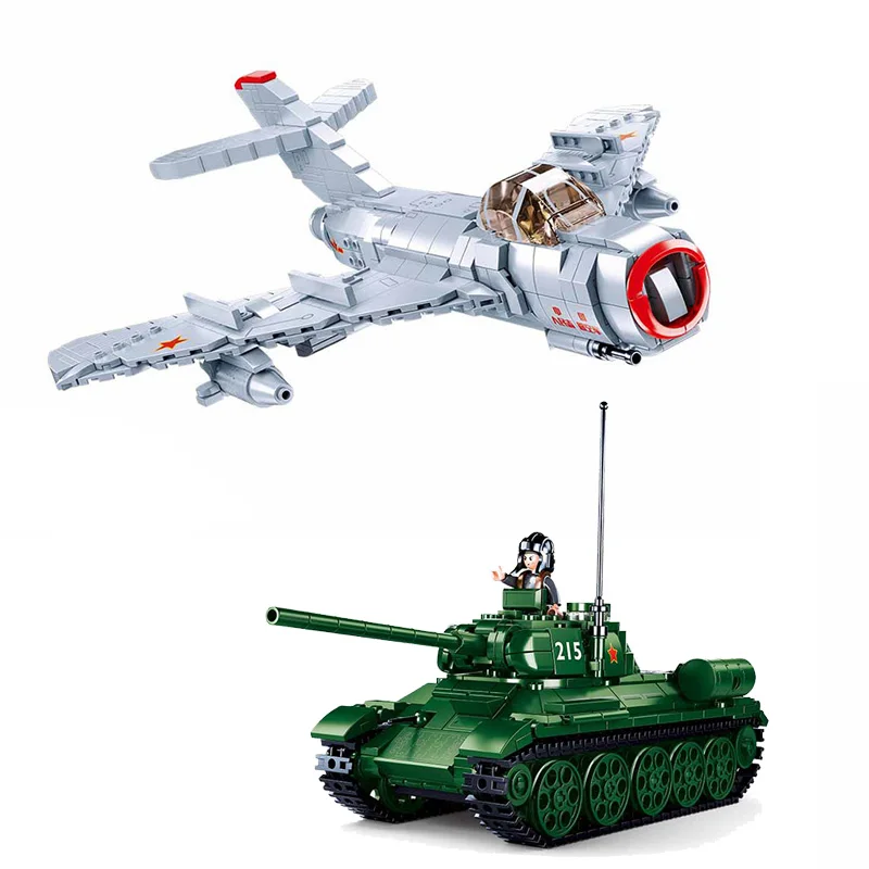 

Sluban Building Block Military WW2 MiG-15 Bis Fighter Aircraft 215 Tank Sets Resisting U.S. Aid Korea Educational Toys Children