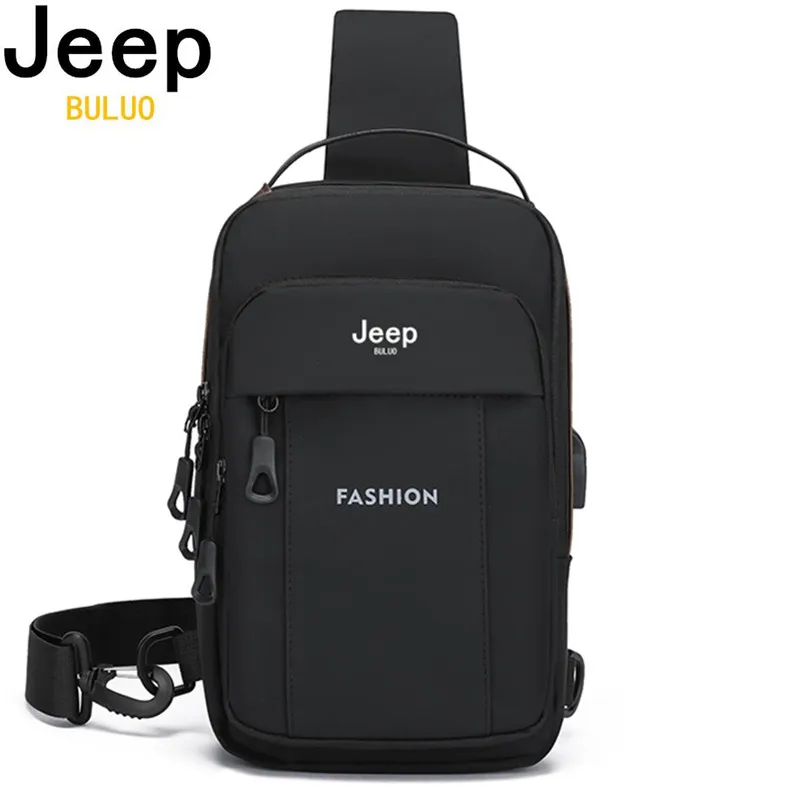 

Мужская нагрудная сумка JEEP BULUO, Оранжевая Сумка через плечо с USB-разъемом и блокировкой, сумка для путешествий, все сезоны,