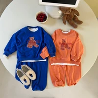 2022 autumn children doll bear long sleeve t shirt set girl infant letter print topssolid pants 2pcs suit boy cotton tees sets