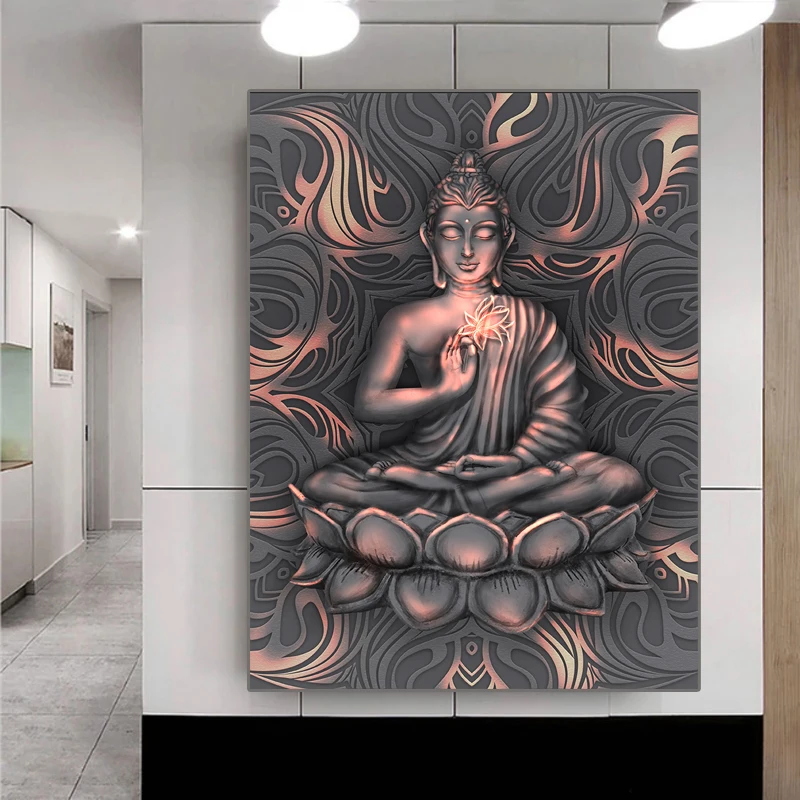 

Статуя Будды, религия, настенное искусство, холст, живопись, плакаты и принты, современный декор для гостиной, домашнее украшение без рамки