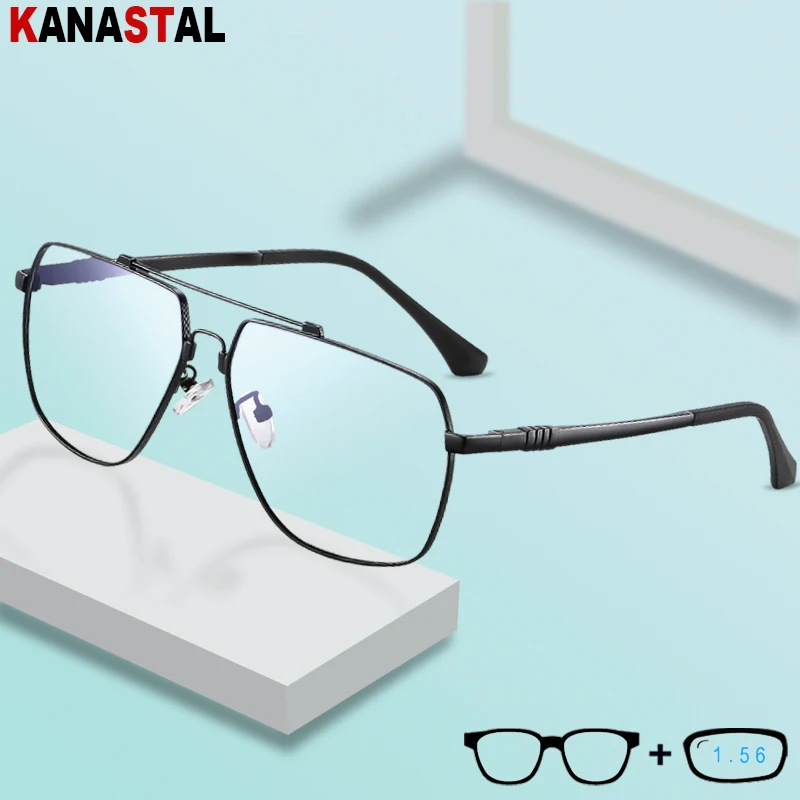 

Men's CR39 Lenses Optics Myopia Presbyopic Eyewear Women Blue Light Blocking Metal Eyeglasses Frame Prescription Reading Glasses