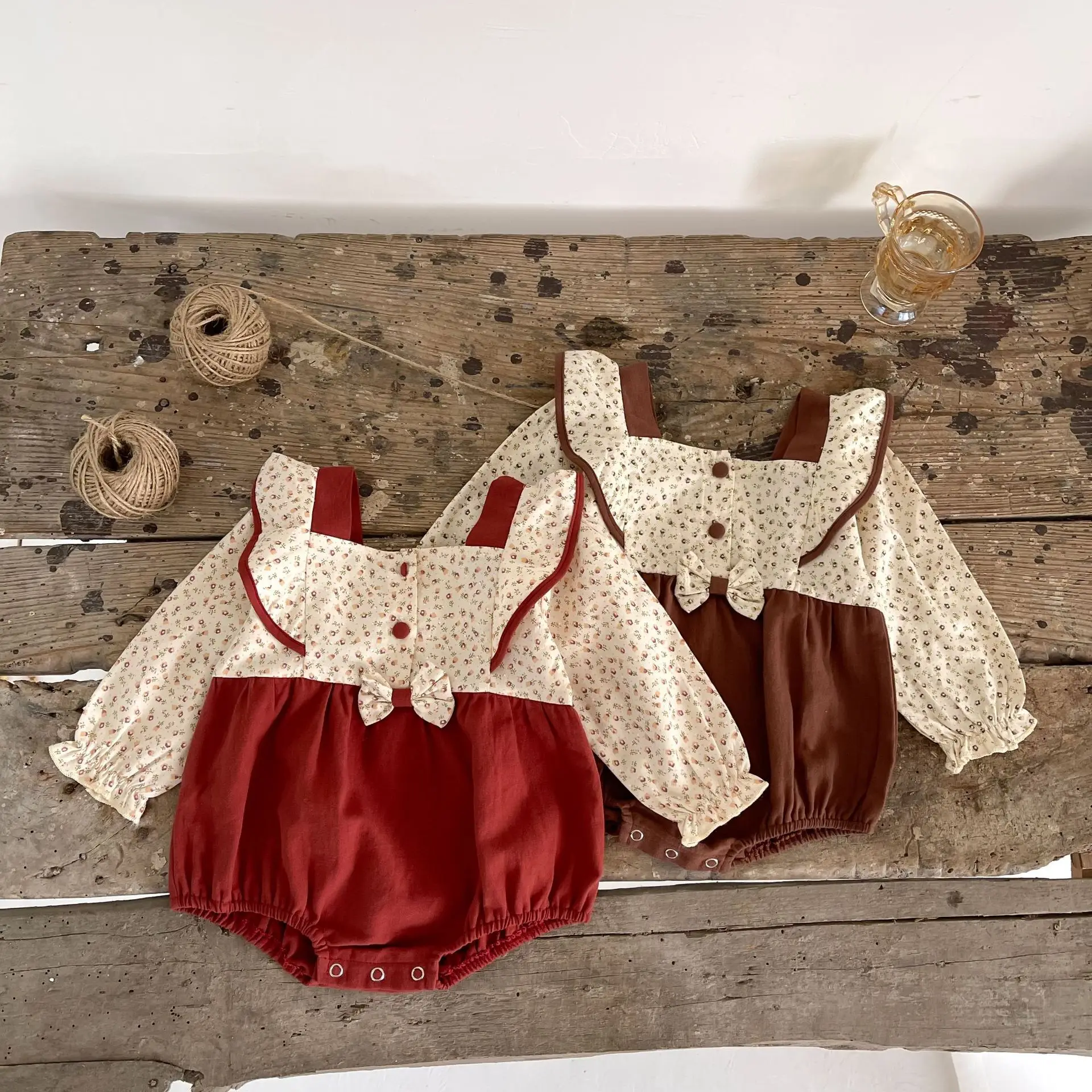 

Baby one-piece clothes spring new bow color matching small fresh broken flower baby girl baby one year old ha clothes climbing c