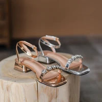 med high heels rhinestone sandals women goldsilver narrow band glitter wedding shoes woman crystal beading gladiator sandalias