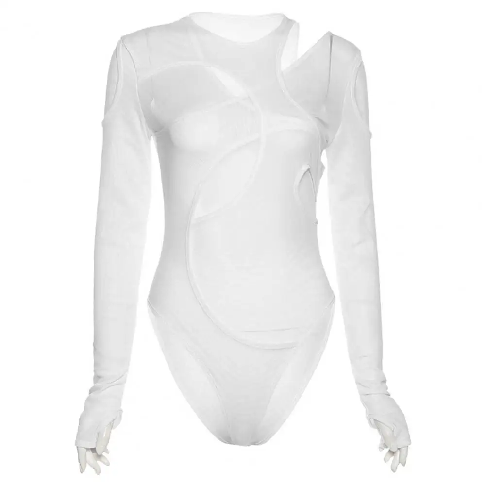 

Thin Stylish Perspective Irregular Stitching Bodycon Bodysuit Comfy Sexy Bodysuit Stretchy for Sleeping