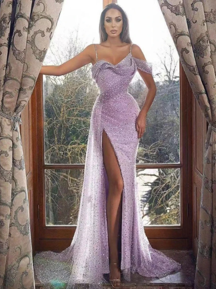 

Блестящее платье-комбинация с блестками и асимметричным разрезом, женское платье-футляр с завышенной талией 2022, экзотическое роскошное эле...