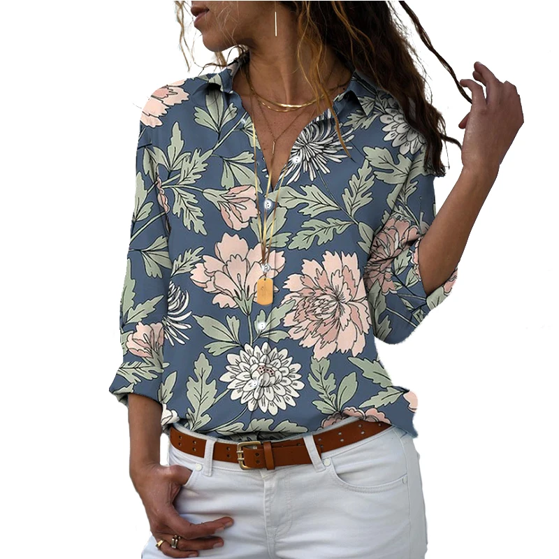 Женская свободная рубашка в европейском и американском стиле с длинными