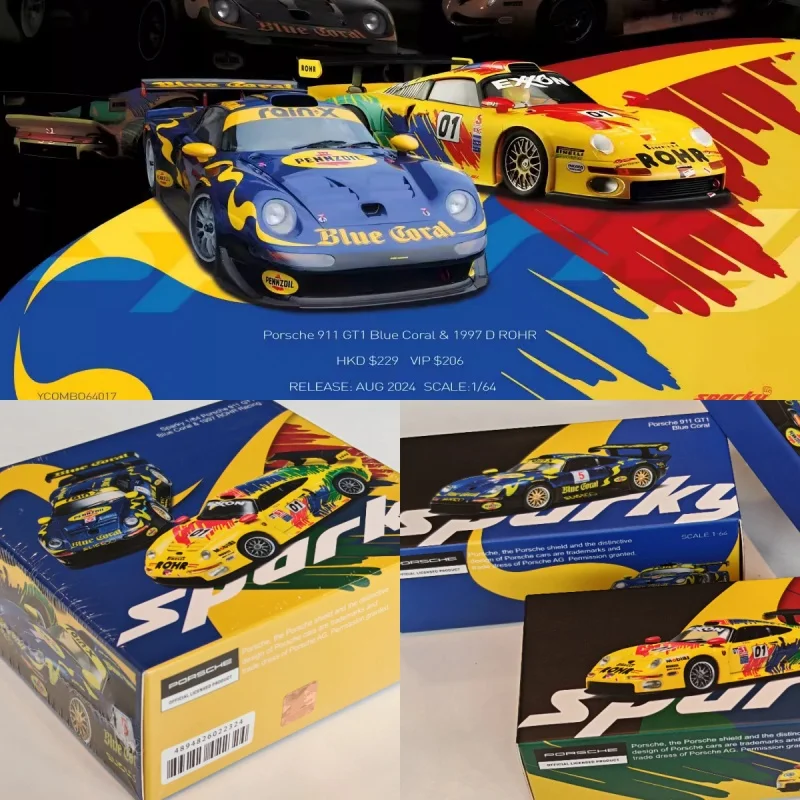 Фото Масштабная модель гоночного автомобиля 1:64 Porsche 911 GT1 1997 года, двухместный, Le Mans 24 часа, ROHR, из сплава, коллекционный сувенир, индивидуальный дизайн №1