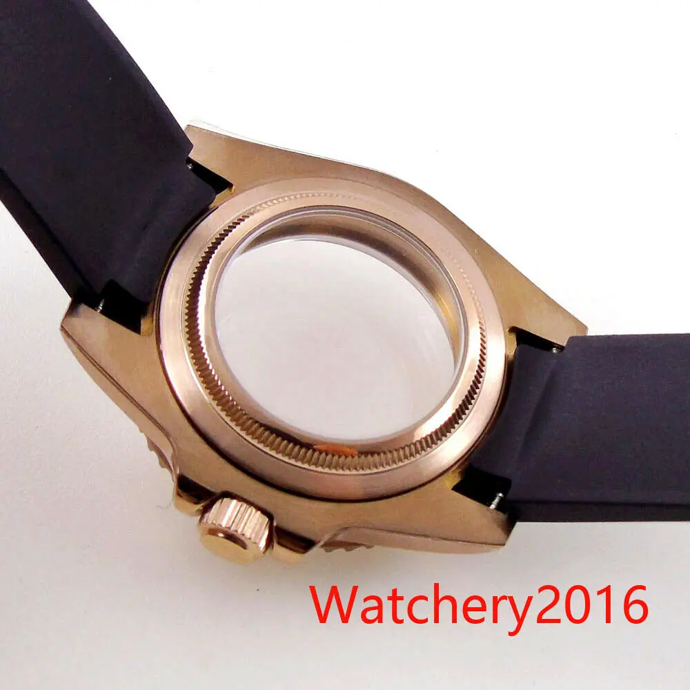 Мужские часы с черной рамкой 40 мм розовое золото чехол из нержавеющей стали