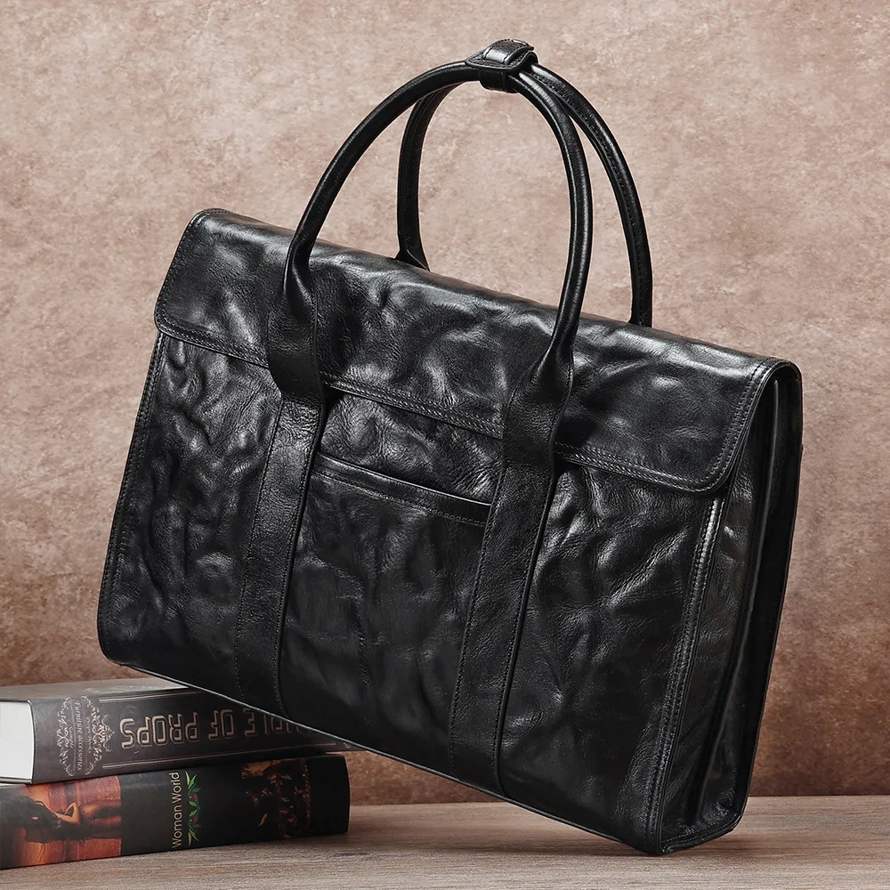 New Leather Men's Briefcase British Business Computer Bag Men's Handbag Horizontal Cowhide Briefcase