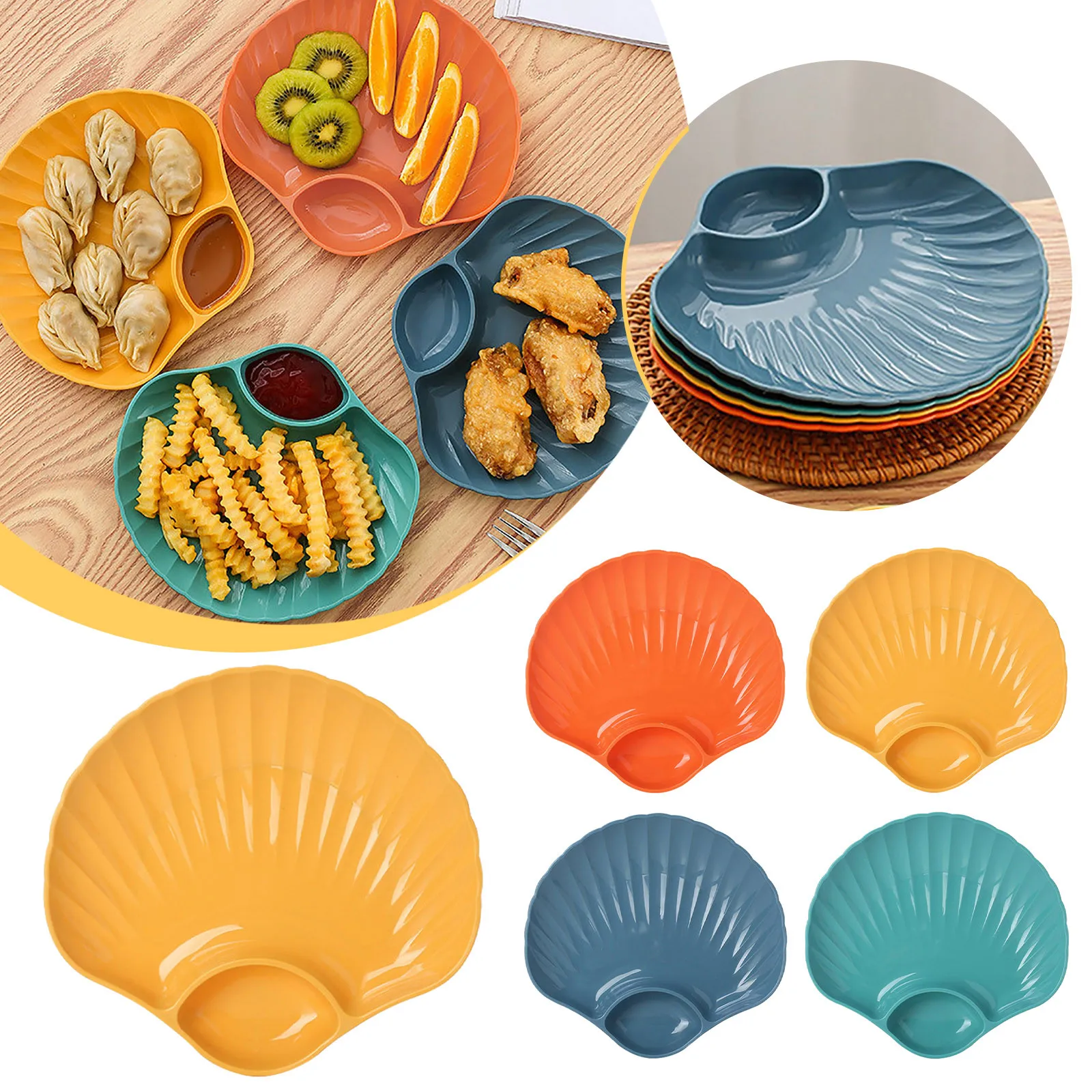 

Creative Shell Shaped Dumpling Plate with Vinegar Ketchup Dish Sushi French Fries Breakfast Dried Fruit Snack Bone Spitting Dish