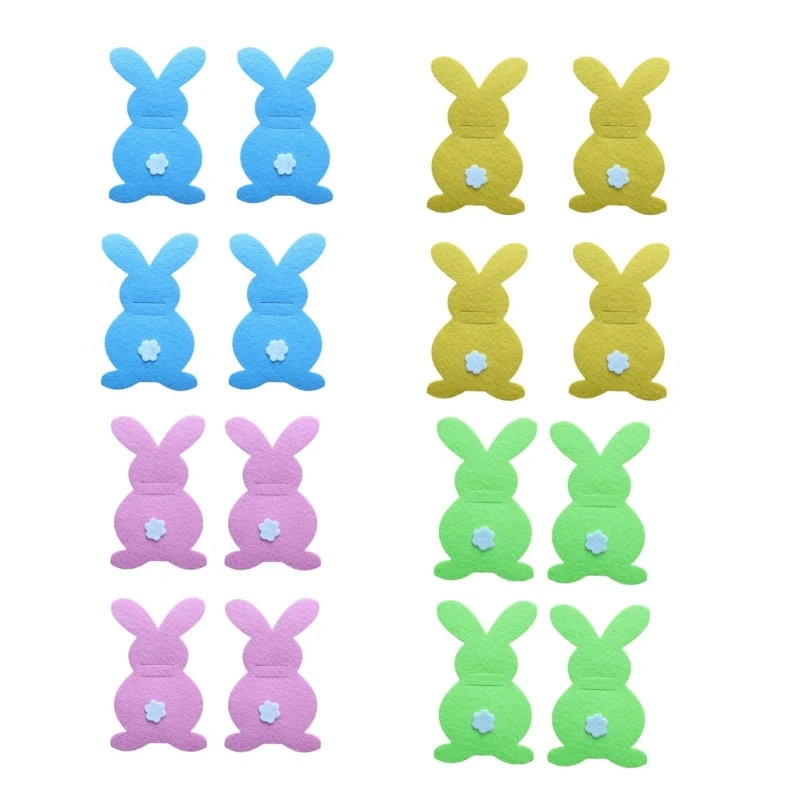 

4pcs Easter Knife and Fork Holder Flower Bunny Pocket Cutlery Bag Non-Woven Fabric Tableware Organizer Home Table Decor