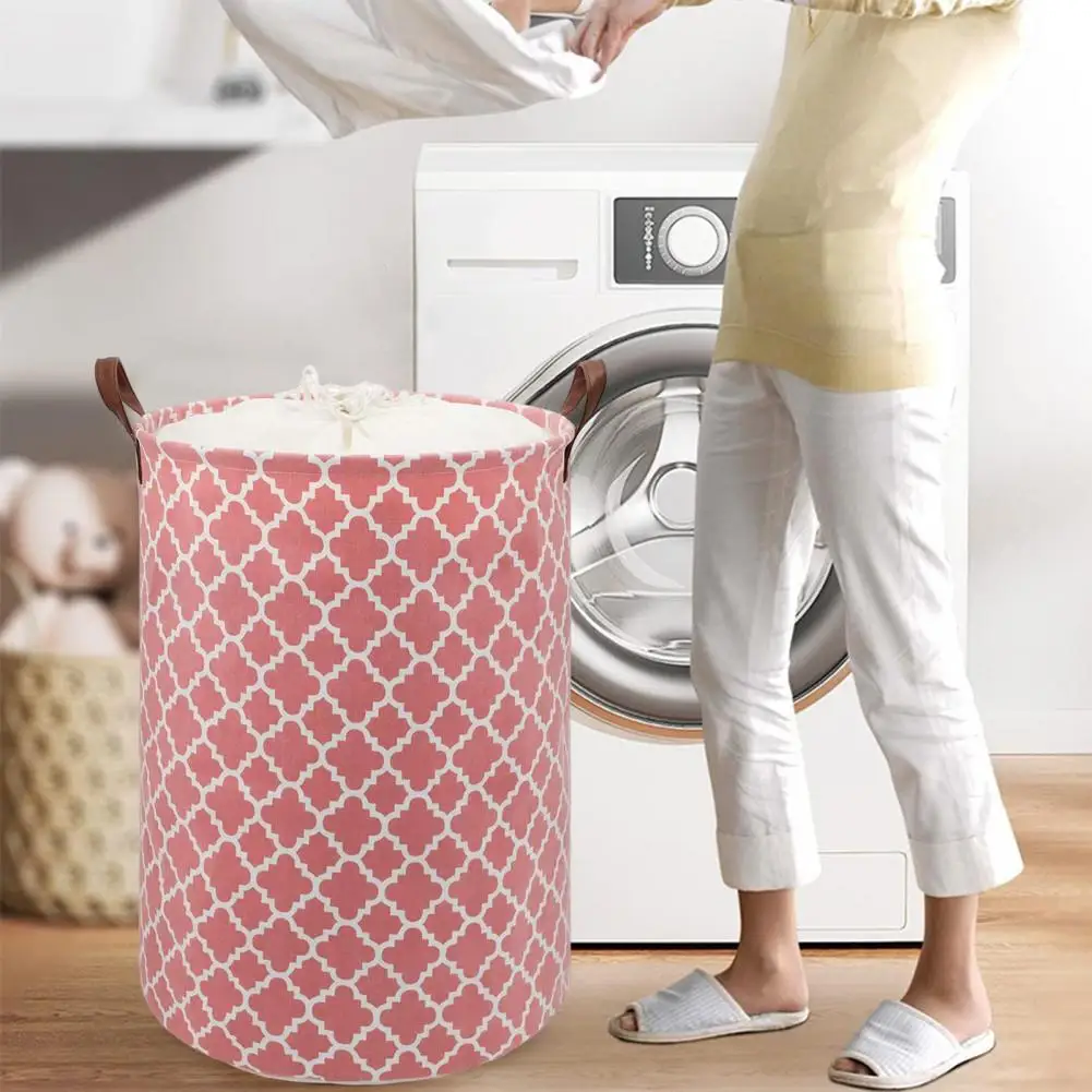 

Laundry Basket Large Capacity Convenient With Handle Drawstring Design Rhombus Pattern Quilts Clothes Storage Bag Household