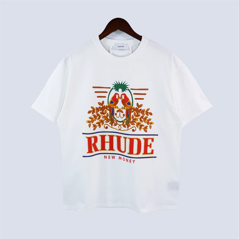 

2023 Parrot Print Rhude T-shirt Men Woman Best Quality Oversized Loose Rhude Top Tees Anime Clothes