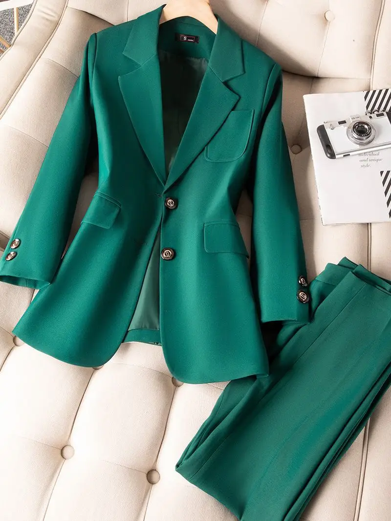 

Autumn Winter Women Blazer Sets Solid Long Sleeve Single Breasted Notched Coat+Pants 2pcs Fashion Elegant OL Ladies Suits