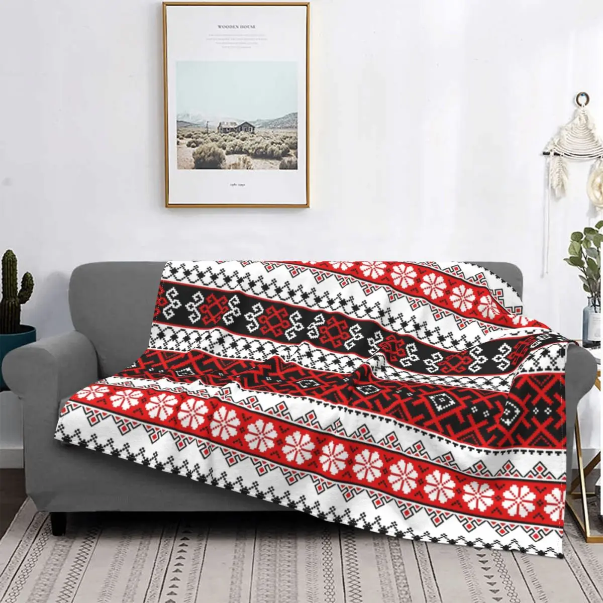 

Ukraine Vyshyvanka 3D Printed Embroidery Blankets Warm Flannel Bohemian Geometric Throw Blanket for Bed Travel Rug Piece -1