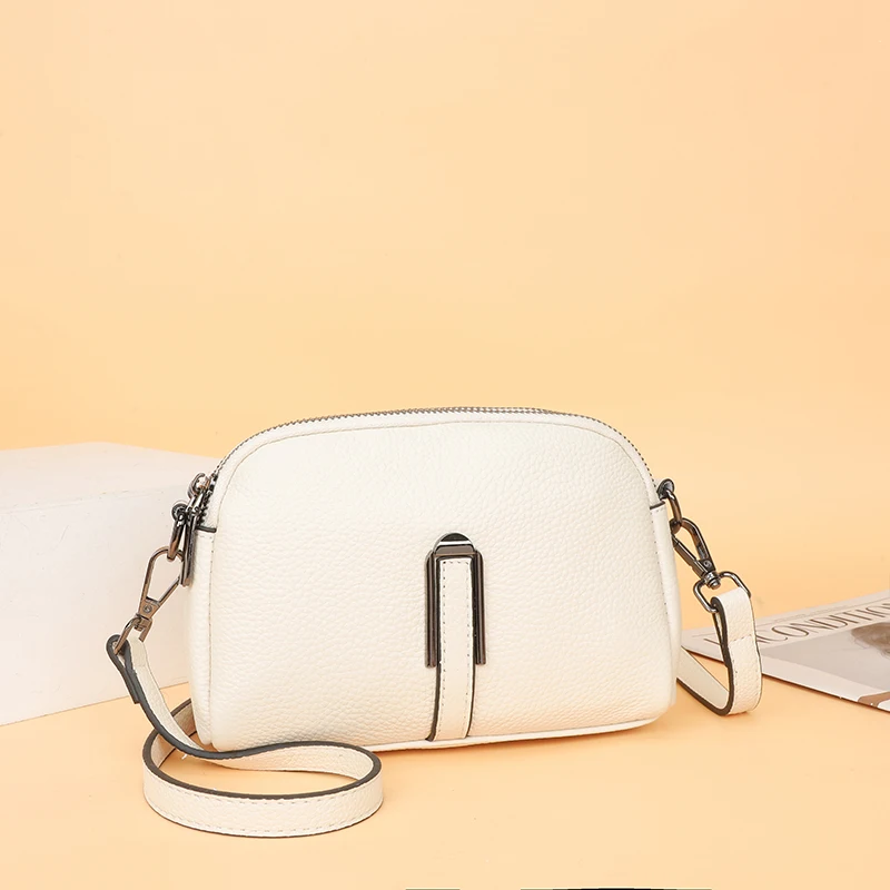 

Real Cowhide Leather Women's Bags Shoulder Bag 2 zippers Mini Messenger Bag Women Hangbag Purse Girls Phone Bag Small Cross Body