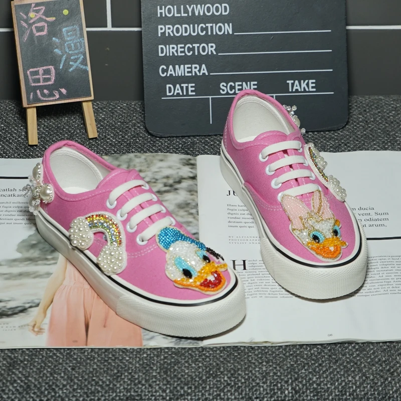 

Canvas Shoes Low Top Heavy Industry Rhinestone Pattern Young Sports Casual Shoes Yuanyang Shoes Banquet Party Shoes 35-40