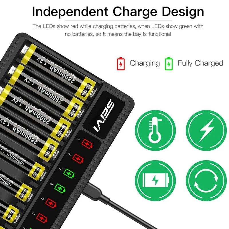 SEIVI 8-местное индивидуальное зарядное устройство AA AAA (высокоскоростная зарядка