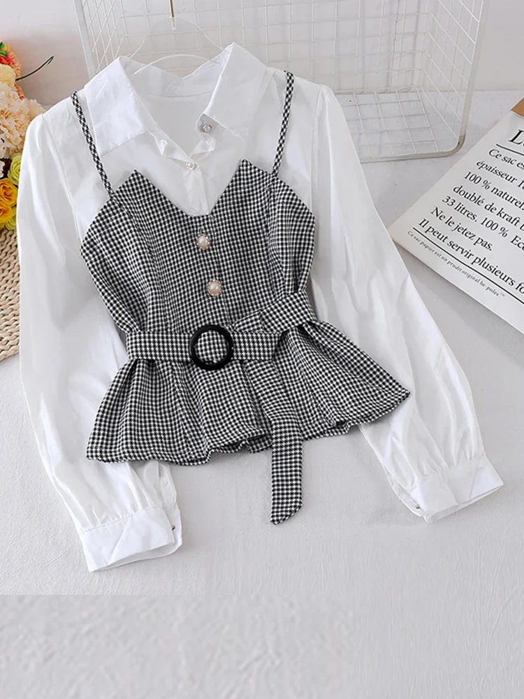 Женская рубашка в Корейском стиле на бретелях весна-осень однотонная блузка с