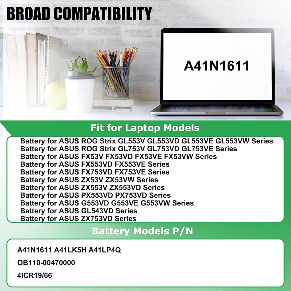 Фото Аккумулятор для ноутбуков ROG Strix GL553 GL553VW GL553VD GL553VE FX53VD GL753V GL752VW FX53VD Series (совместим с A41LK5H, A41LP4Q) №2