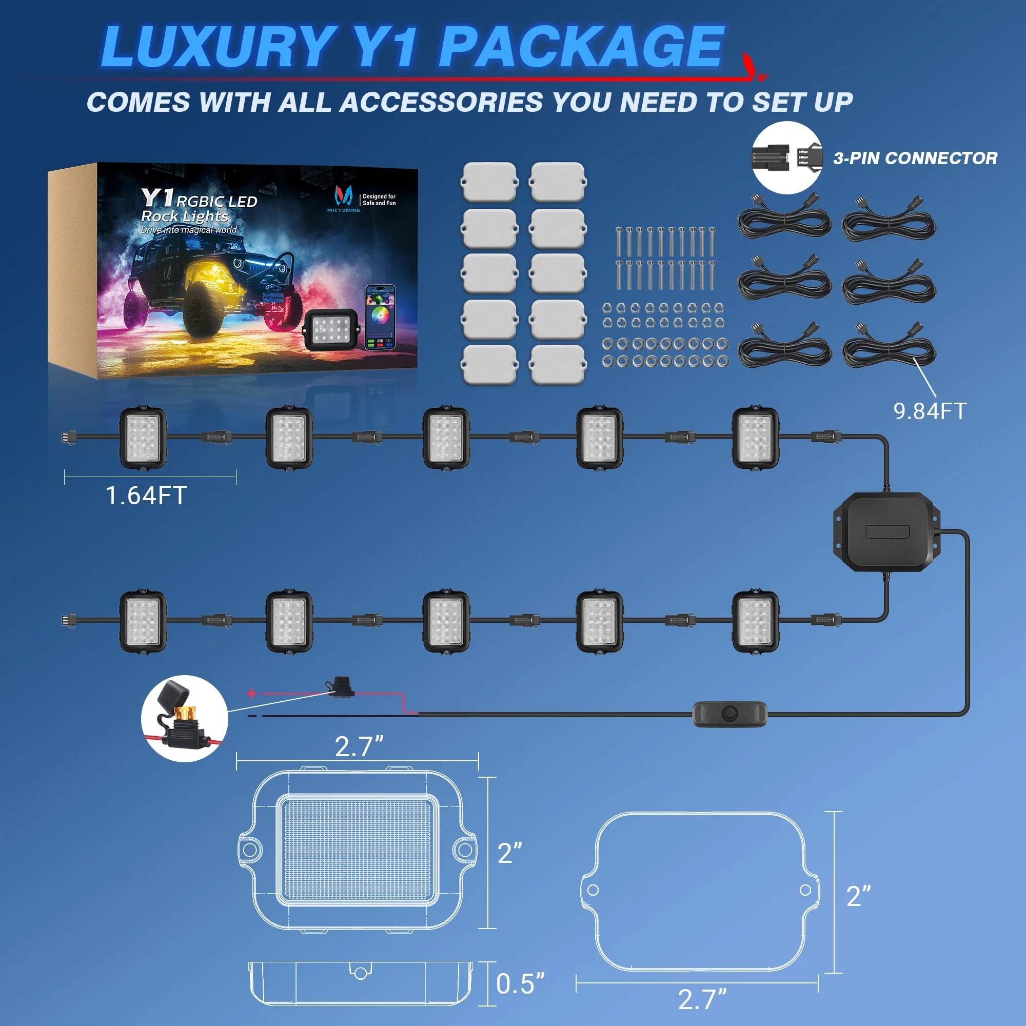 MICTUNING 10-качечный комплект RGB IC LED Rock Lights Chasing Color Многоцветный неоновый освещения с