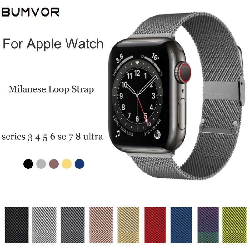 

Milanese Loop Strap For Apple watch Band 44mm 40mm 45mm 41mm 49mm 42mm 38mm correa bracelet iWatch series 3 4 5 6 se 7 8 ultra