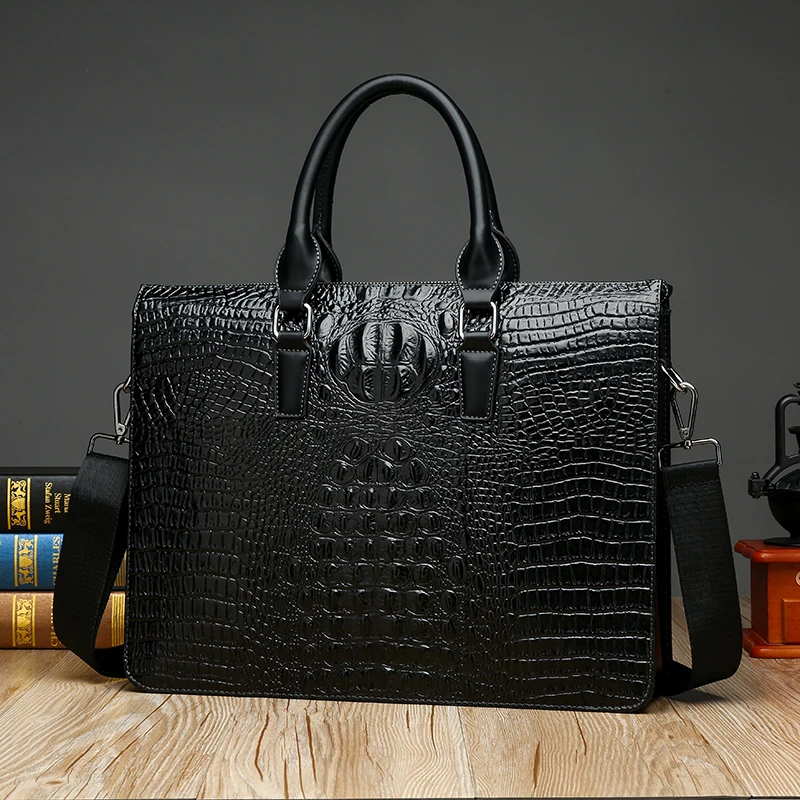 Men's Bags Shoulder Handbags Crocodile Pattern Hand File Bags Business Briefcases Business Bags Men's Work Bags 14 Computer Bag