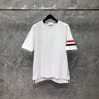 tb thom t shirts summer new arrival white pure cotton red blue stripes o neck solid top women korean style casual sport t shirt