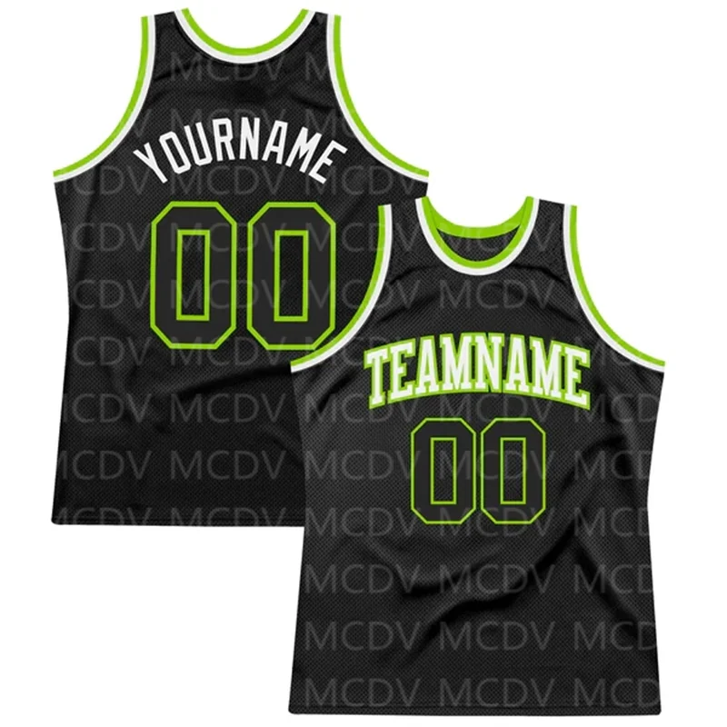 

Custom Black Neon Green-White Authentic Throwback Basketball 3D Print Team Name Number Vest Game Practice Clothes Adult/Youth