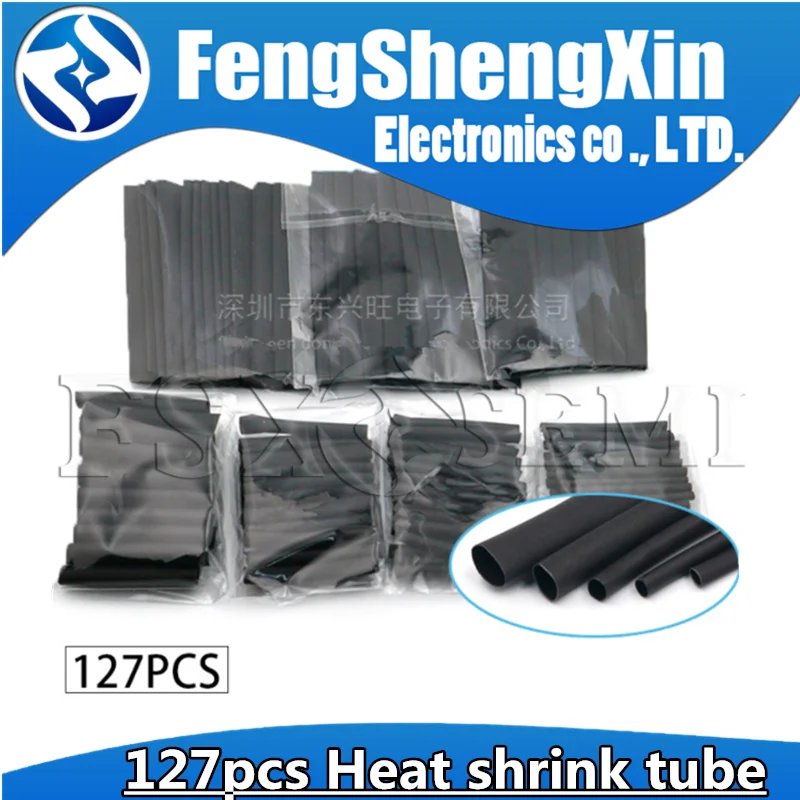 

127pcs Black Weatherproof Heat Shrink Sleeving Tubing Tube Assortment Kit Wrap Cable Electrical Connection Electrical Wire