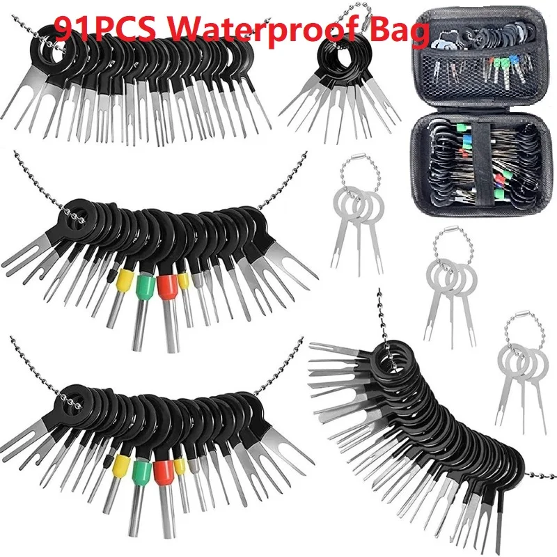 

91PCS Terminal Removal Kit With Waterproof Bag Wiring Crimp Connector Pin Extractor Puller Terminal Repair Professional Tools