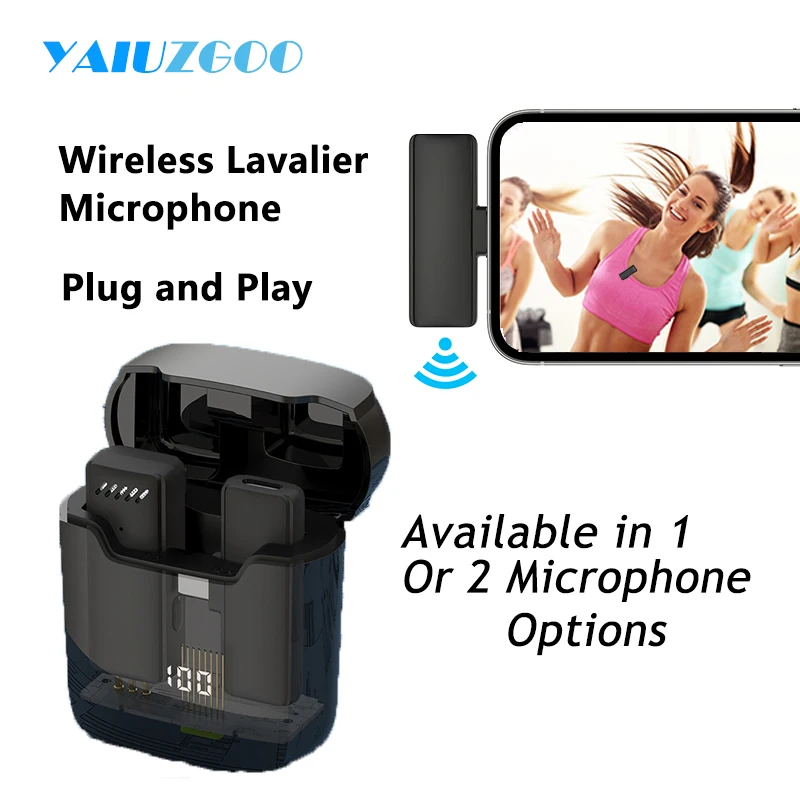 

Portable Wireless Lapel Microphone With 600mAh Long Battery Life Battery Display Charging Case Video Audio Recording Mic For IOS