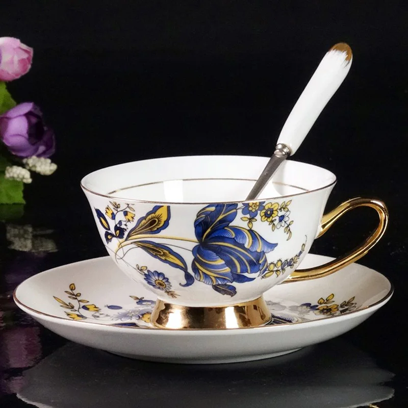 

Bone China Coffee Cup Sets Colorful Flower Ceramic Tea Cups and Saucers British Office Teacup Porcelain Nice Christmas Gift