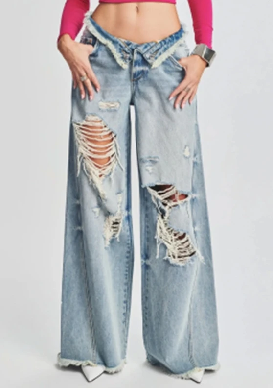 Женские прямые джинсы Y2K брюки-карго в стиле панк рваные джинсовые брюки с