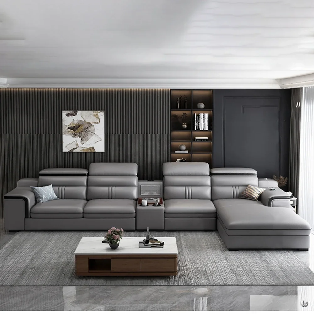 Набор кожаных секционных диванов с подстаканником USB регулируемые подголовники