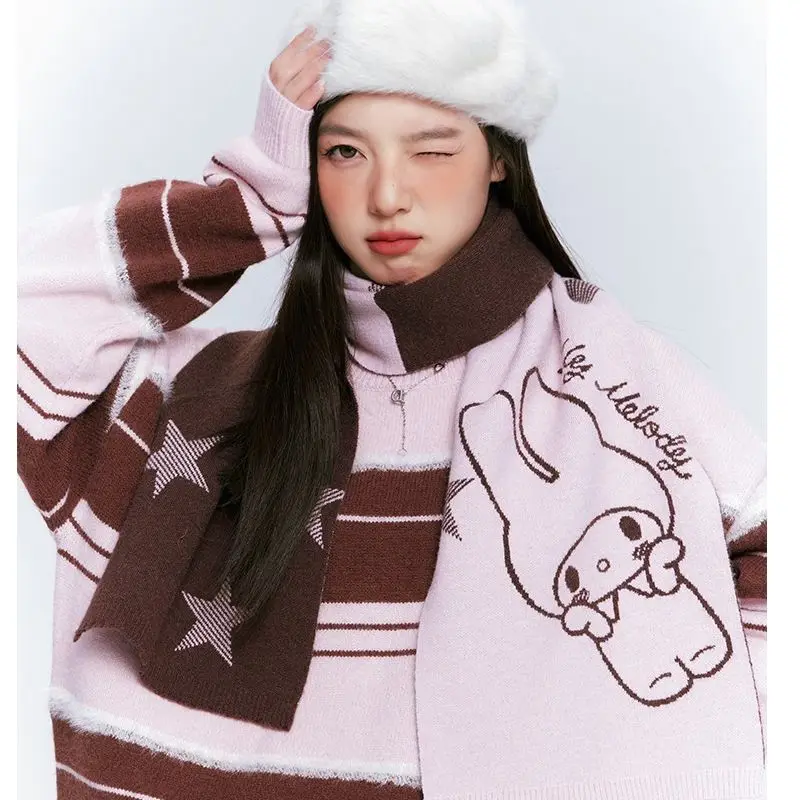 

Sanrio Kawaii Kuromi Mymelody Scarf Girls Female Cartoon Cinnamoroll Pompompurin Scarves Warm Soft Birthday Gifts Toys for Kids