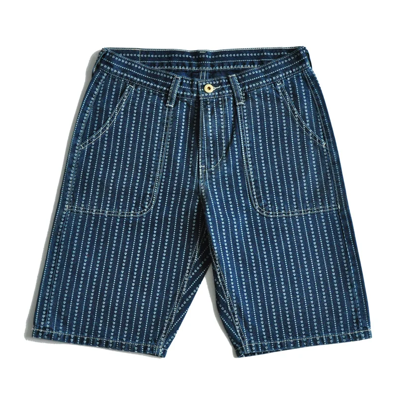 Mens Shorts wabash jeans shorts Heart Discharge Dyeing Shorts Denim Shorts Selvedge Jeans Vintage Japanese Style