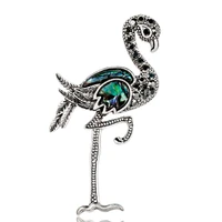 tulx vintage shell red crowned crane brooches for women rhinestone animal bird brooch pins dress coat accessories jewelry